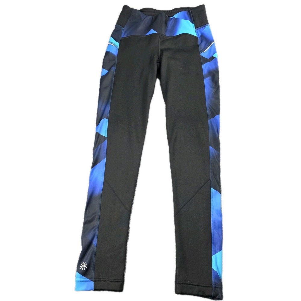 Athleta Polartec Leggings Women's XS Black Blue Fleece Lined Running‎ Jogging